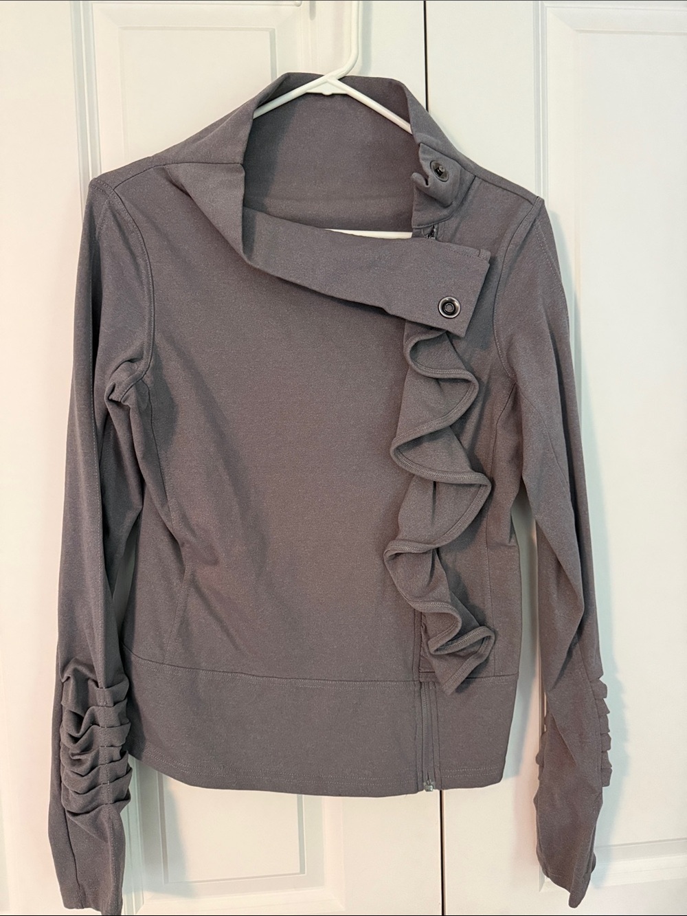 Karma Gray Ruffle-Trim Zip Jacket